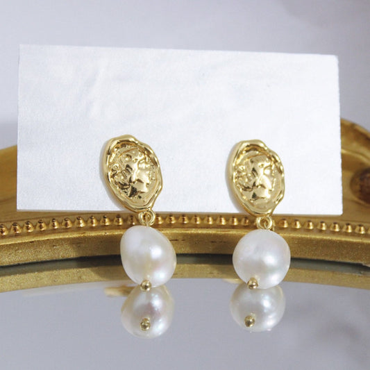Gold Plated with Fresh Water Pearl Drop Earring
