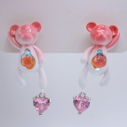 Y2K Pink Gems Bear Earring