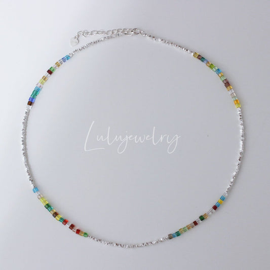 Rainbow Gems Silver Necklace